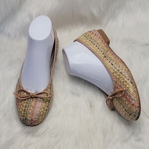 PATRICIA GREEN Skim Raffia Tan Multi-Color Woven Bow Boho Preppy Ballet Flats 9